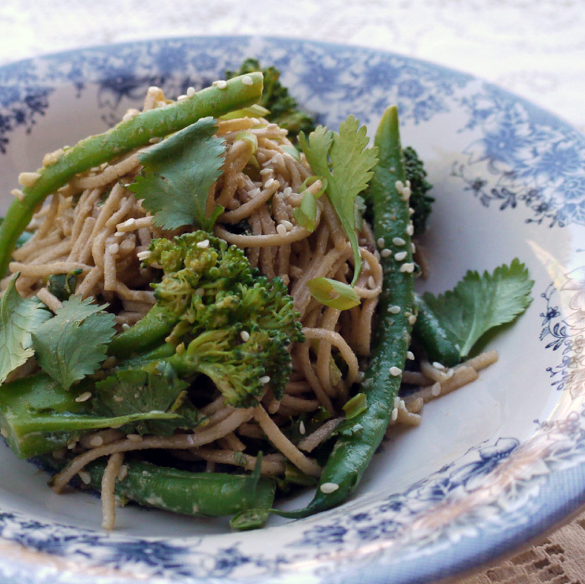Soba Noodle Salad with Green Beans, Broccoli and Sesame Dressing