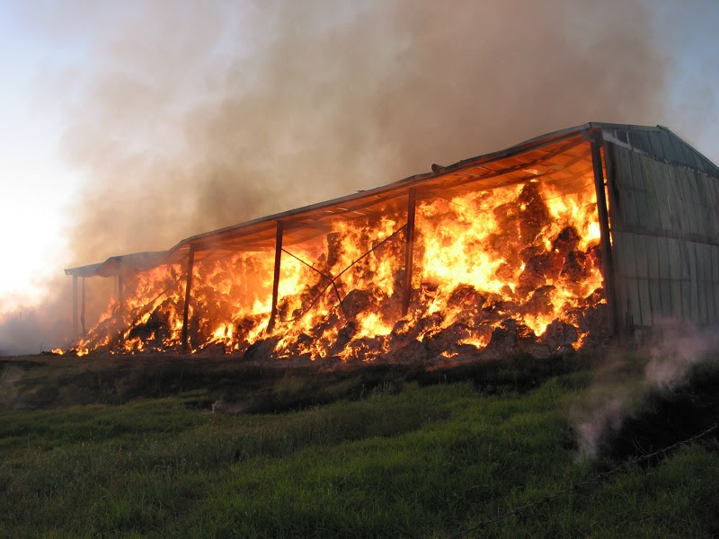 Farmer's feed shed on fire