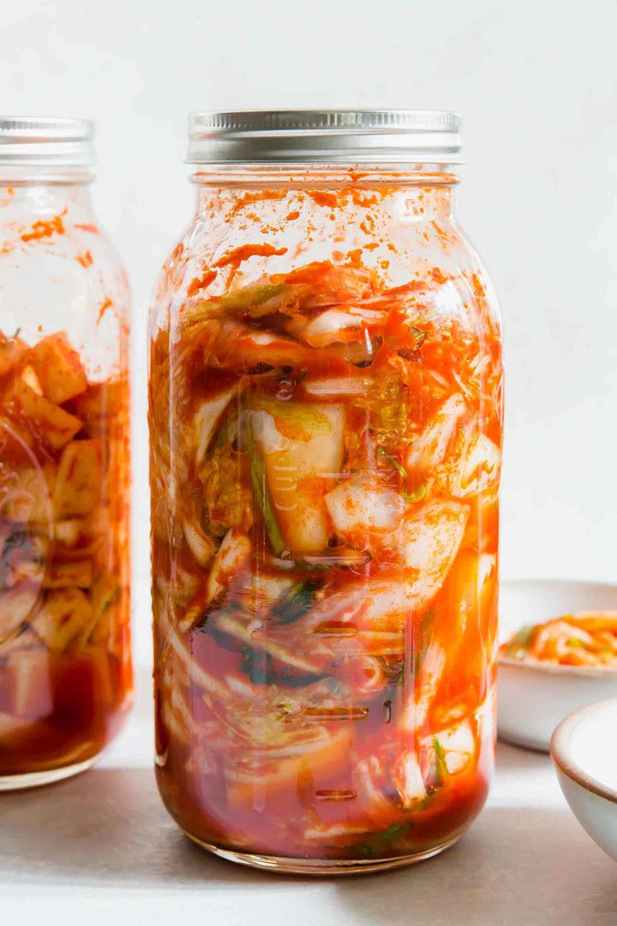 Kimchi in a glass jar