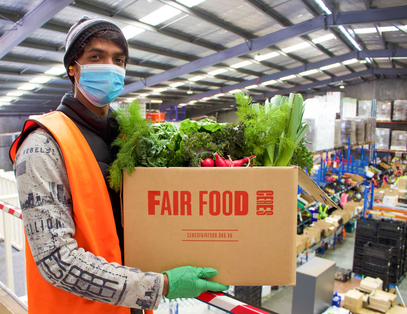 Prasad and veggies at the Fair Food warehouse