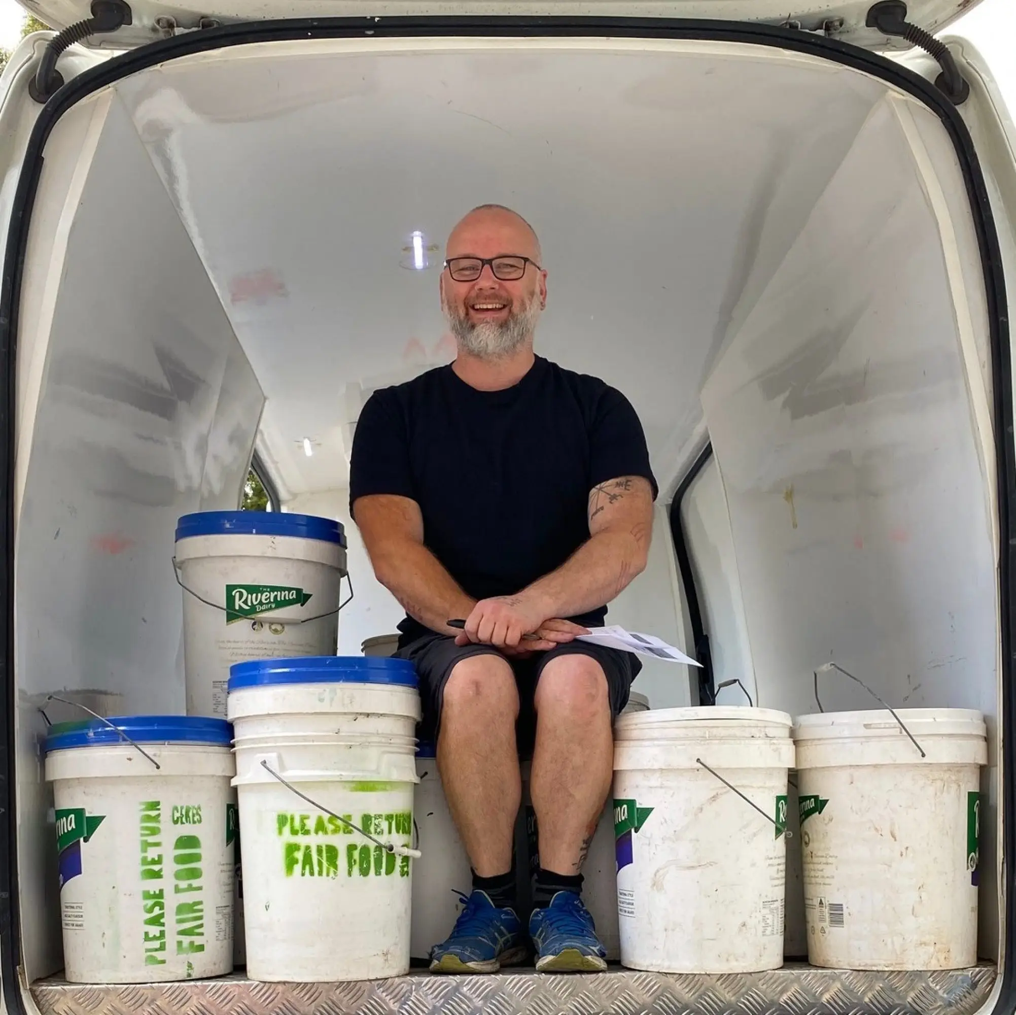Chop and green waste buckets in the van