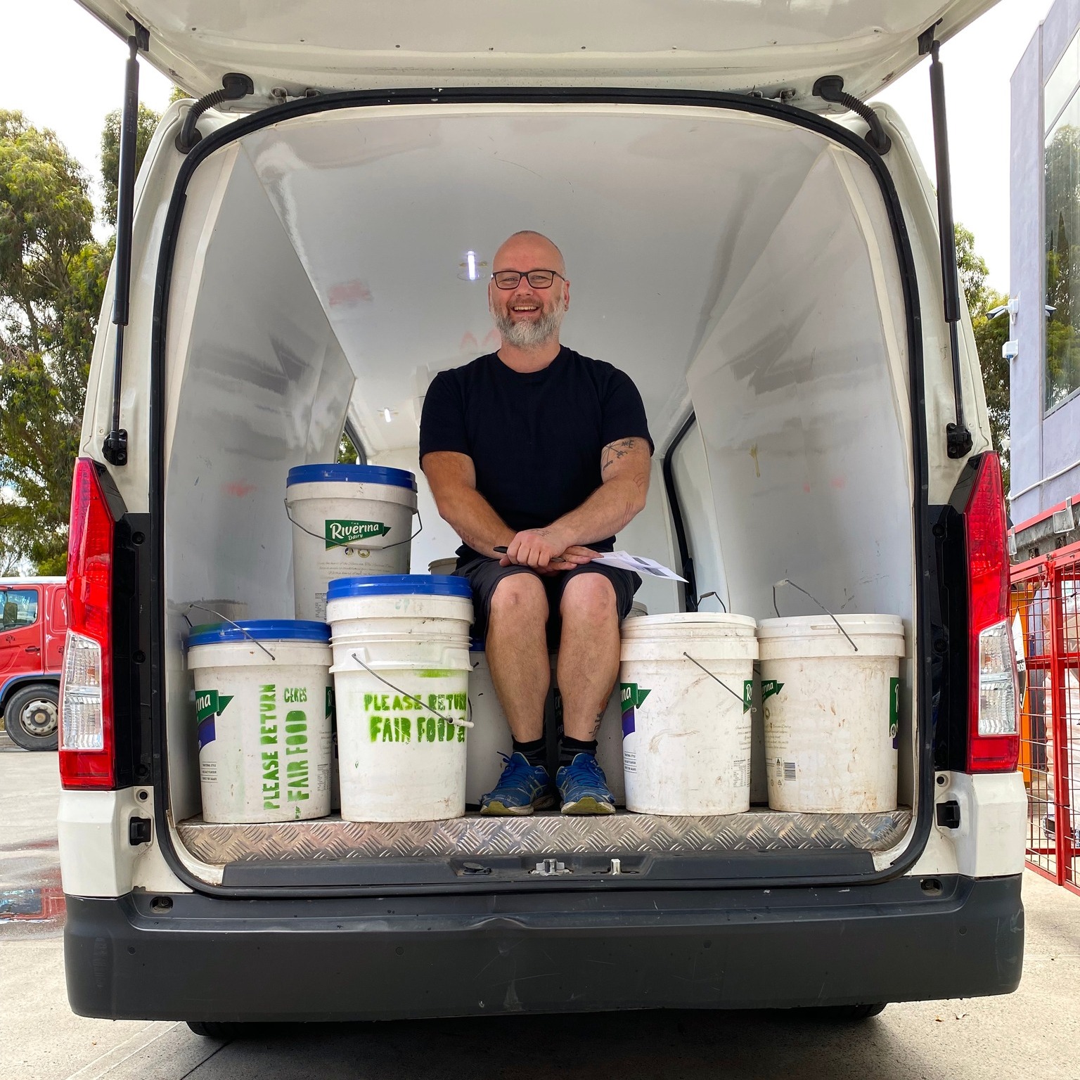 Chop and green waste buckets in the van