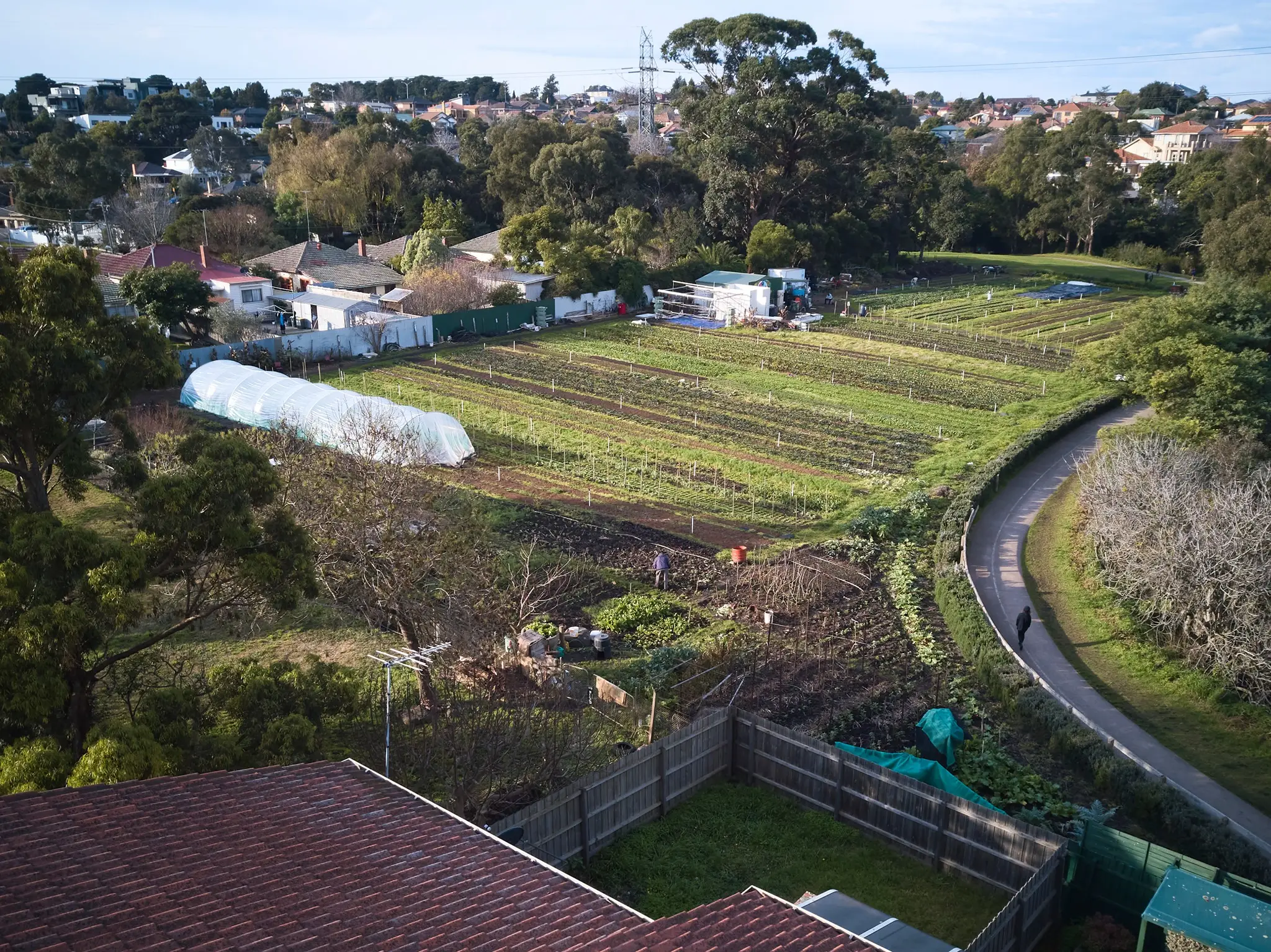 CERES_Joes_Market_Garden_aerial.jpg - CERES Fair Food Aerial view of CERES Joe's Garden, Coburg. 2022