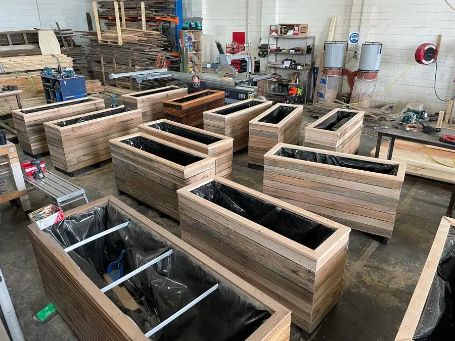 ReboxCo_Fair_Wood - CERES Fair Food ReBoxCo timber planters at CERES Fair Wood