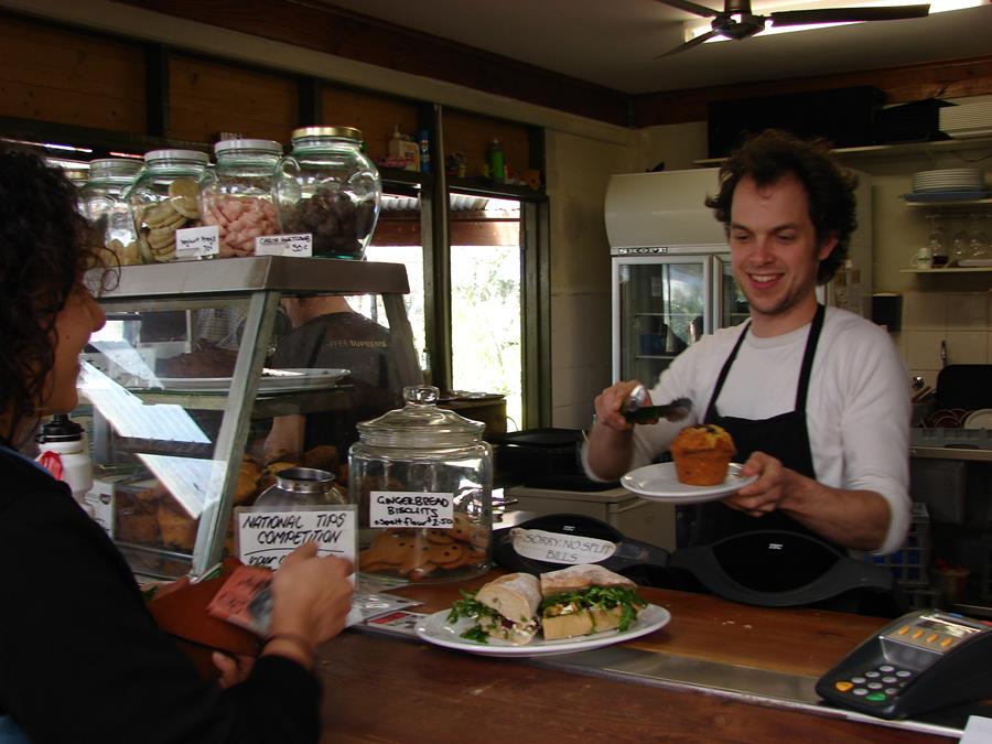 Nara-CERES-Original-Cafe - CERES Fair Food Nara serving a customer at the original CERES Cafe, East Brunswick