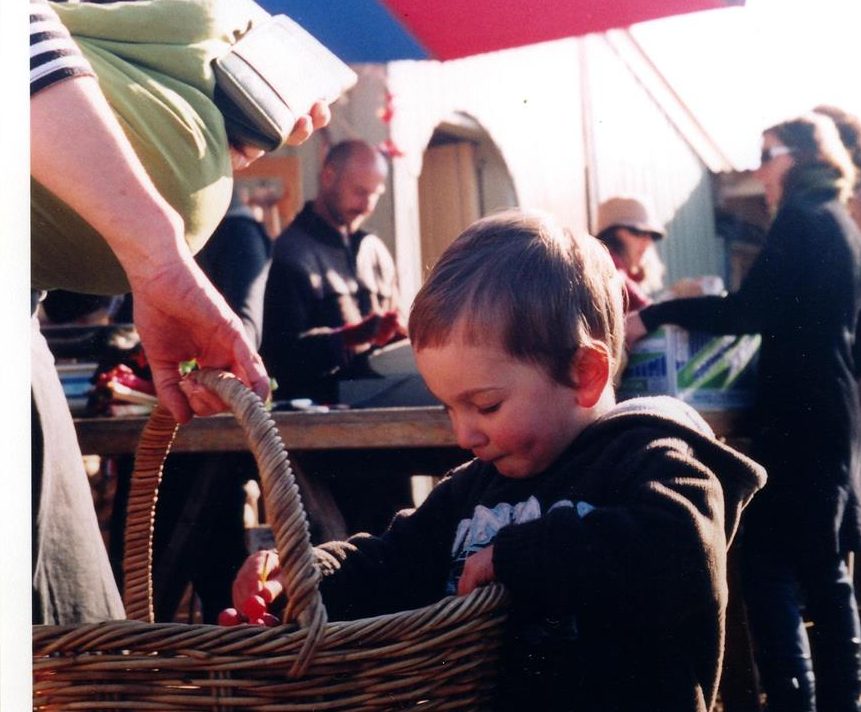 young_shopper2-CERES-Market-Grocery - CERES Fair Food A young shopper puts grapes in the basket at CERES Organic Market