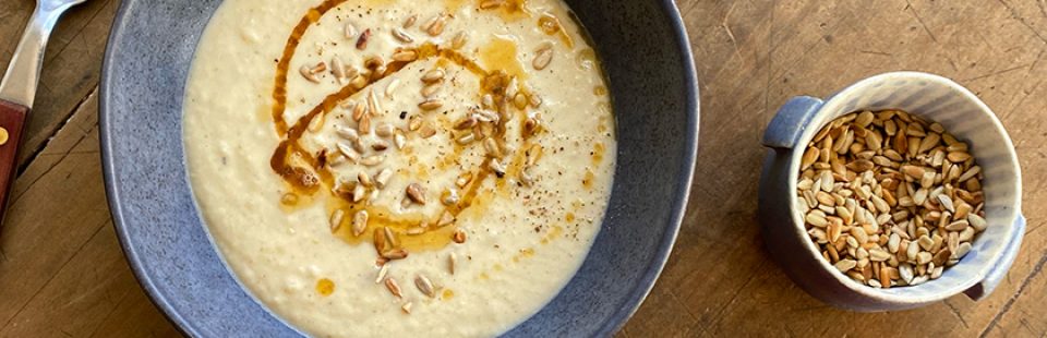A whiskery celeriac and a nobbly bobbly Jerusalem artichoke arrive in your Fair Food order - what do you cook? We consulted fellow Fair Fooder and great cook Citu, who went about creating this creamy, earthy, delicious soup that features both - hurrah!